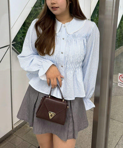 抽褶荷葉下襬女襯衫