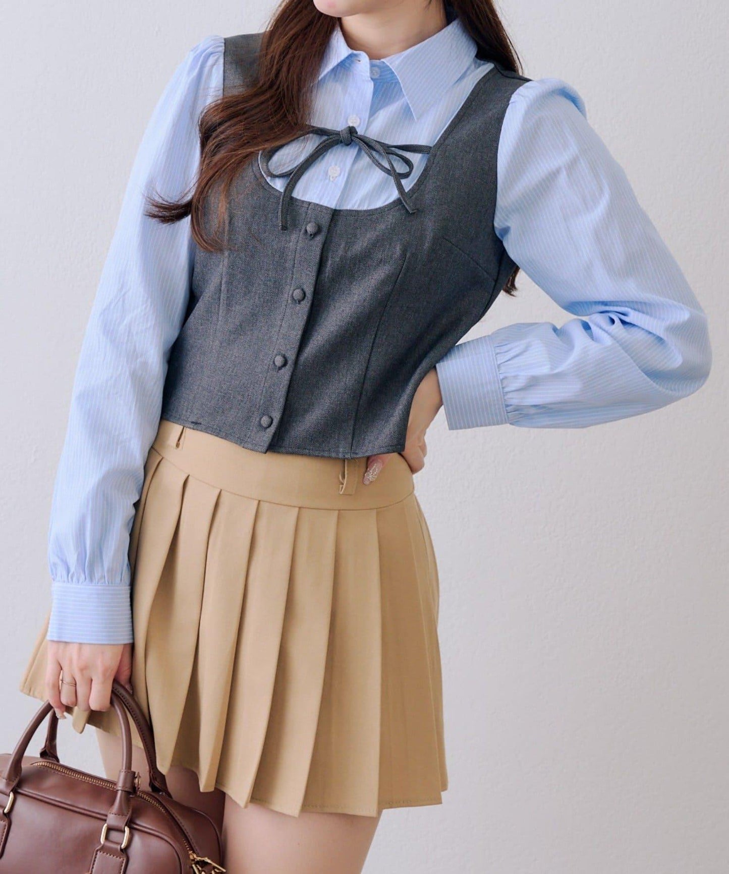 拼接蝴蝶結女式襯衫