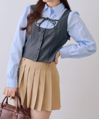 拼接蝴蝶結女式襯衫