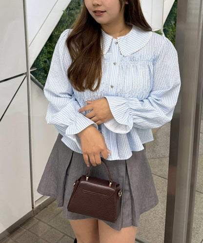 抽褶荷葉下襬女襯衫
