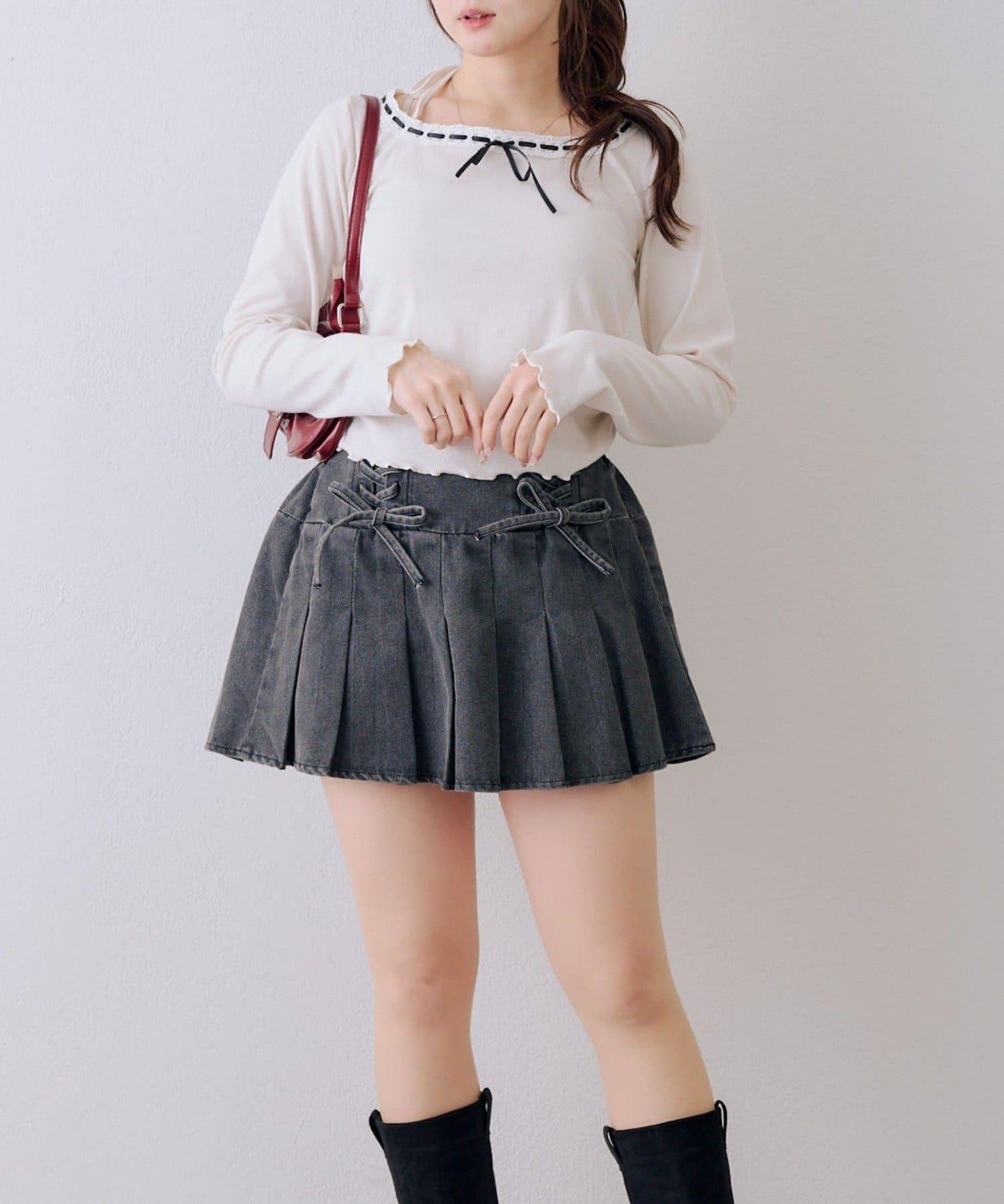 繫帶迷你百褶半身裙