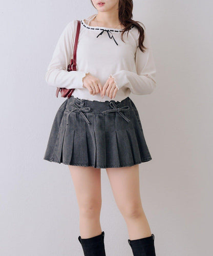 繫帶迷你百褶半身裙