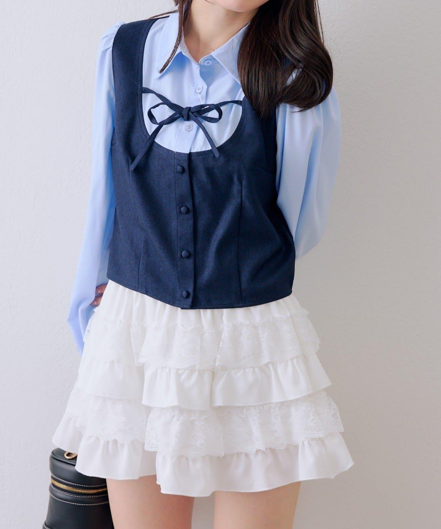 拼接蝴蝶結女式襯衫