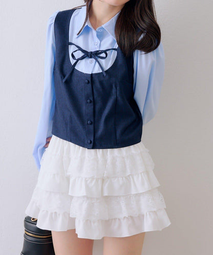拼接蝴蝶結女式襯衫