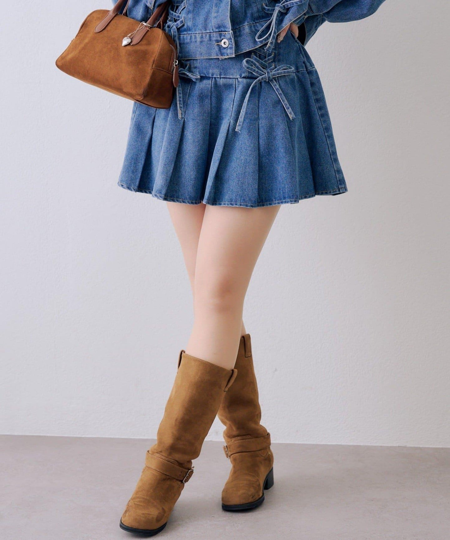 繫帶迷你百褶半身裙