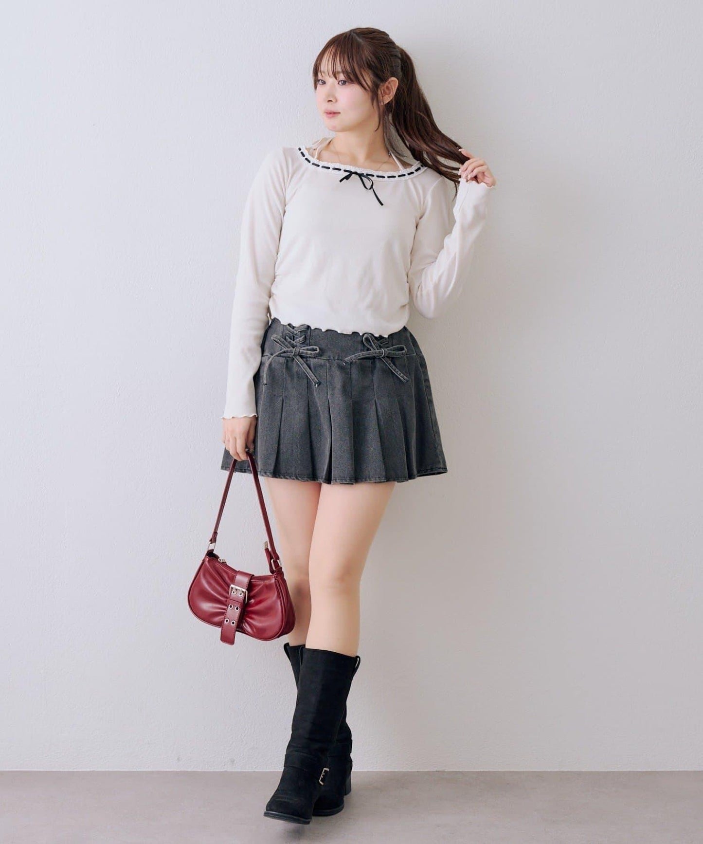 繫帶迷你百褶半身裙