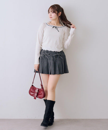 繫帶迷你百褶半身裙