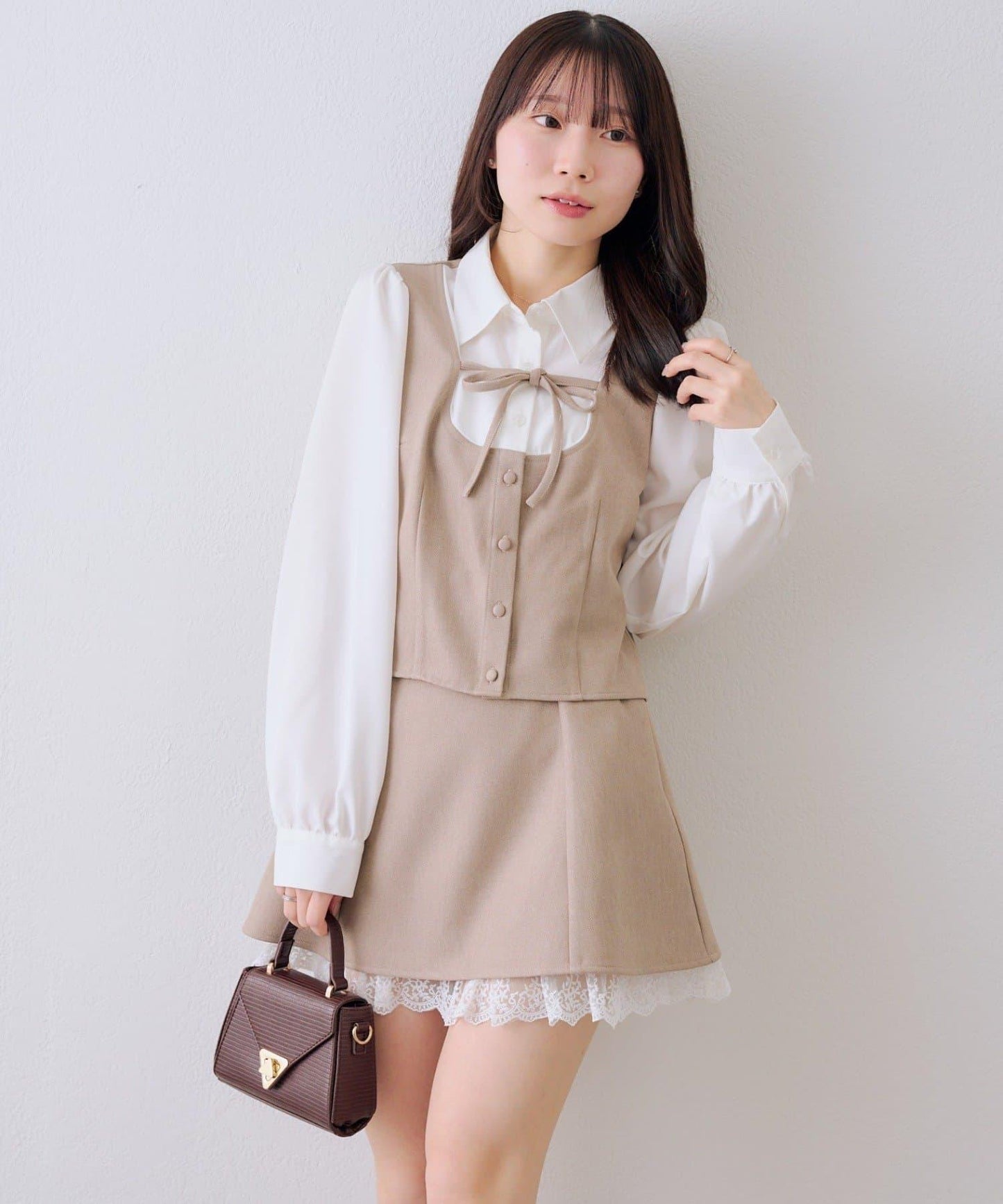 拼接蝴蝶結女式襯衫