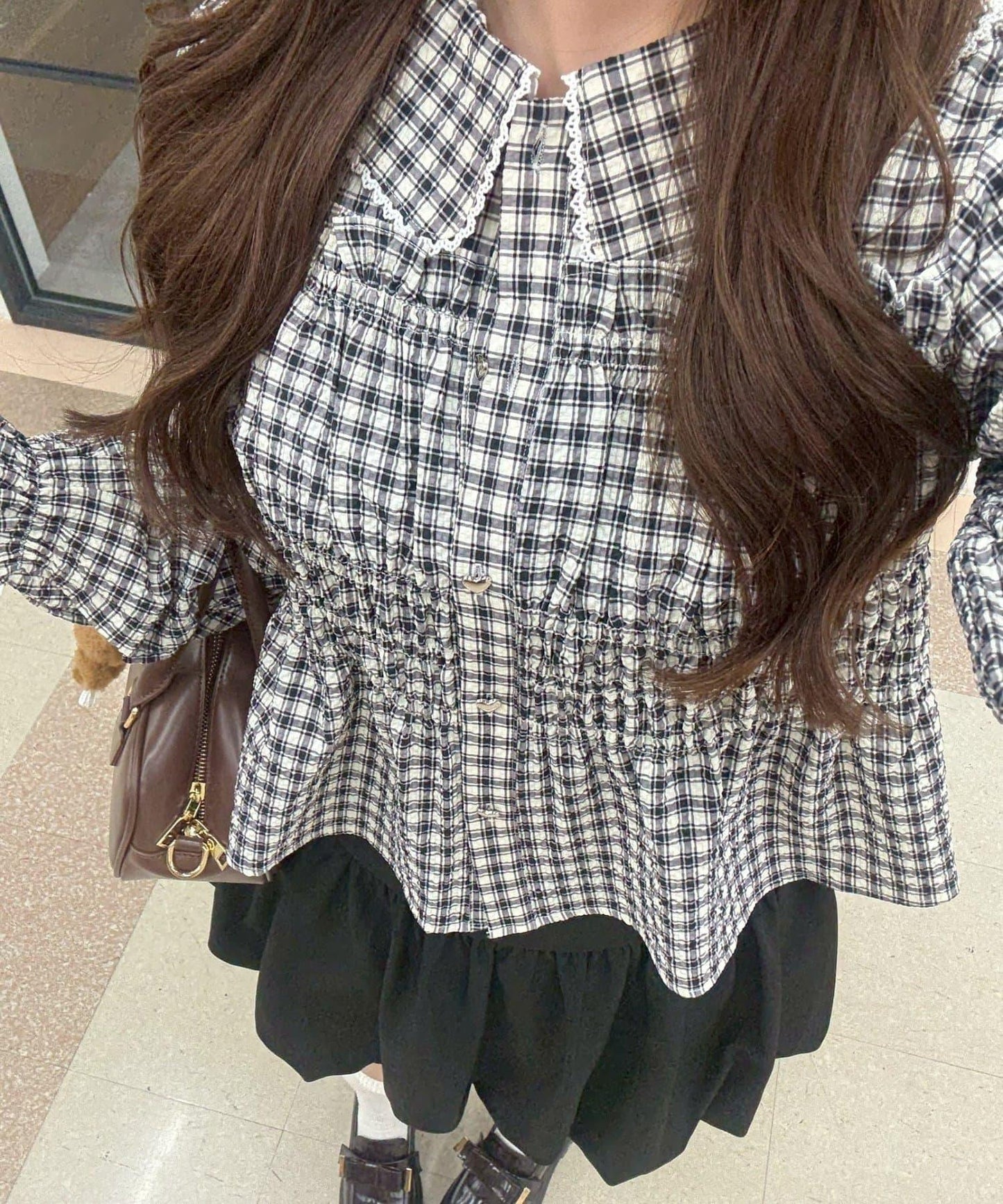 抽褶荷葉下襬女襯衫