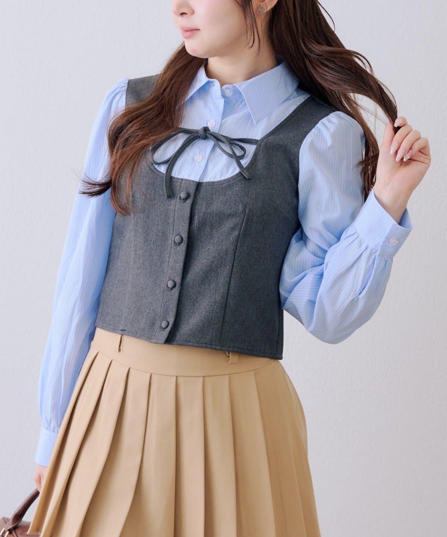 拼接蝴蝶結女式襯衫