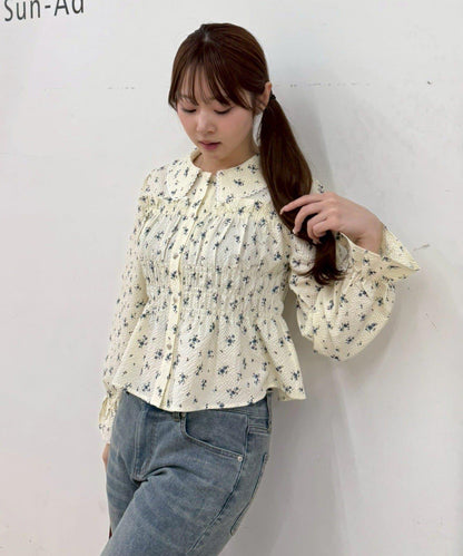 抽褶荷葉下襬女襯衫