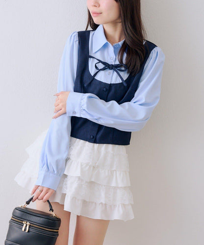 拼接蝴蝶結女式襯衫