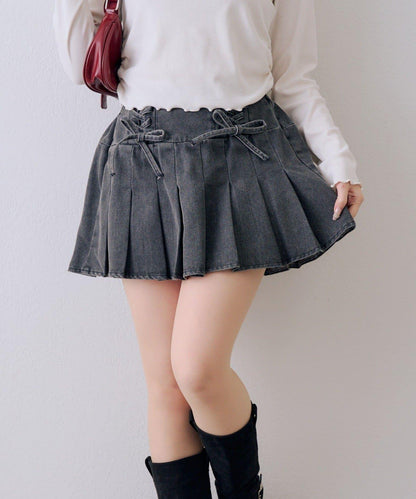 繫帶迷你百褶半身裙