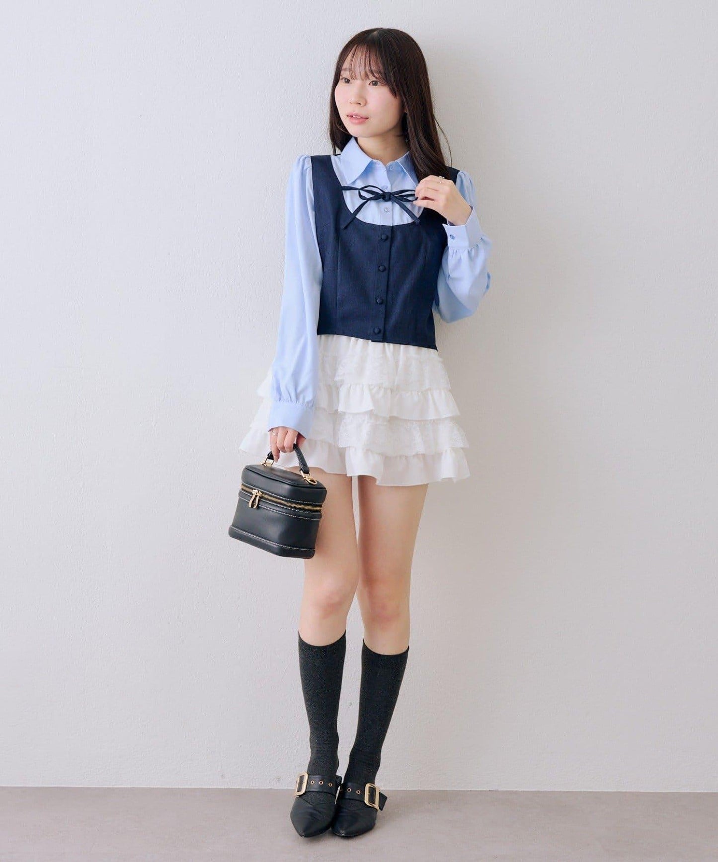 拼接蝴蝶結女式襯衫