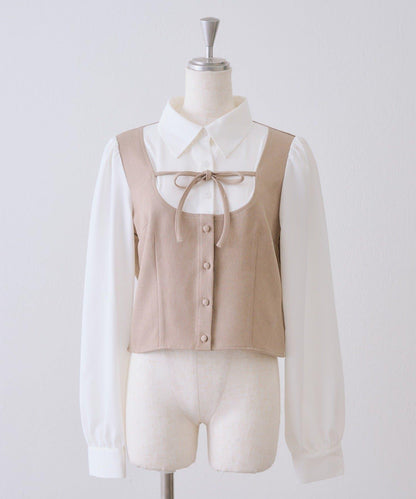 拼接蝴蝶結女式襯衫