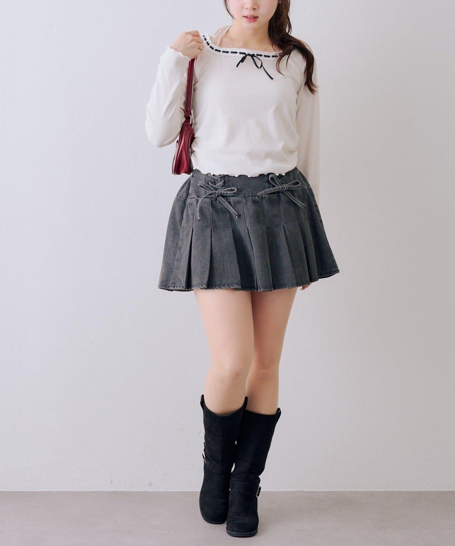 繫帶迷你百褶半身裙