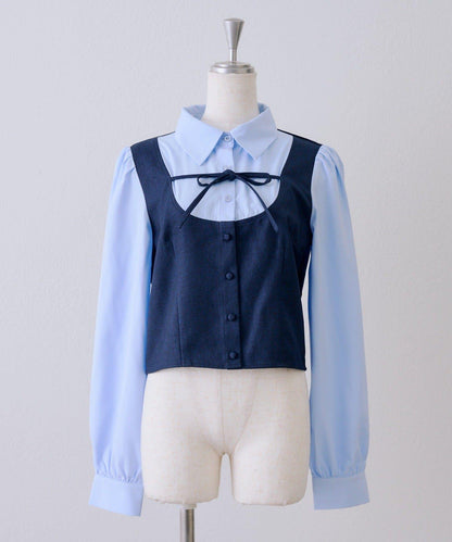 拼接蝴蝶結女式襯衫