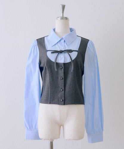 拼接蝴蝶結女式襯衫