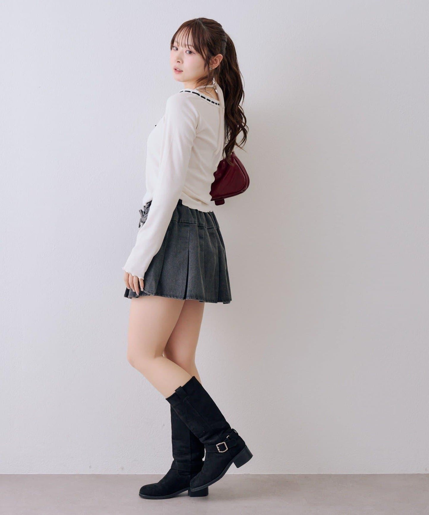 繫帶迷你百褶半身裙