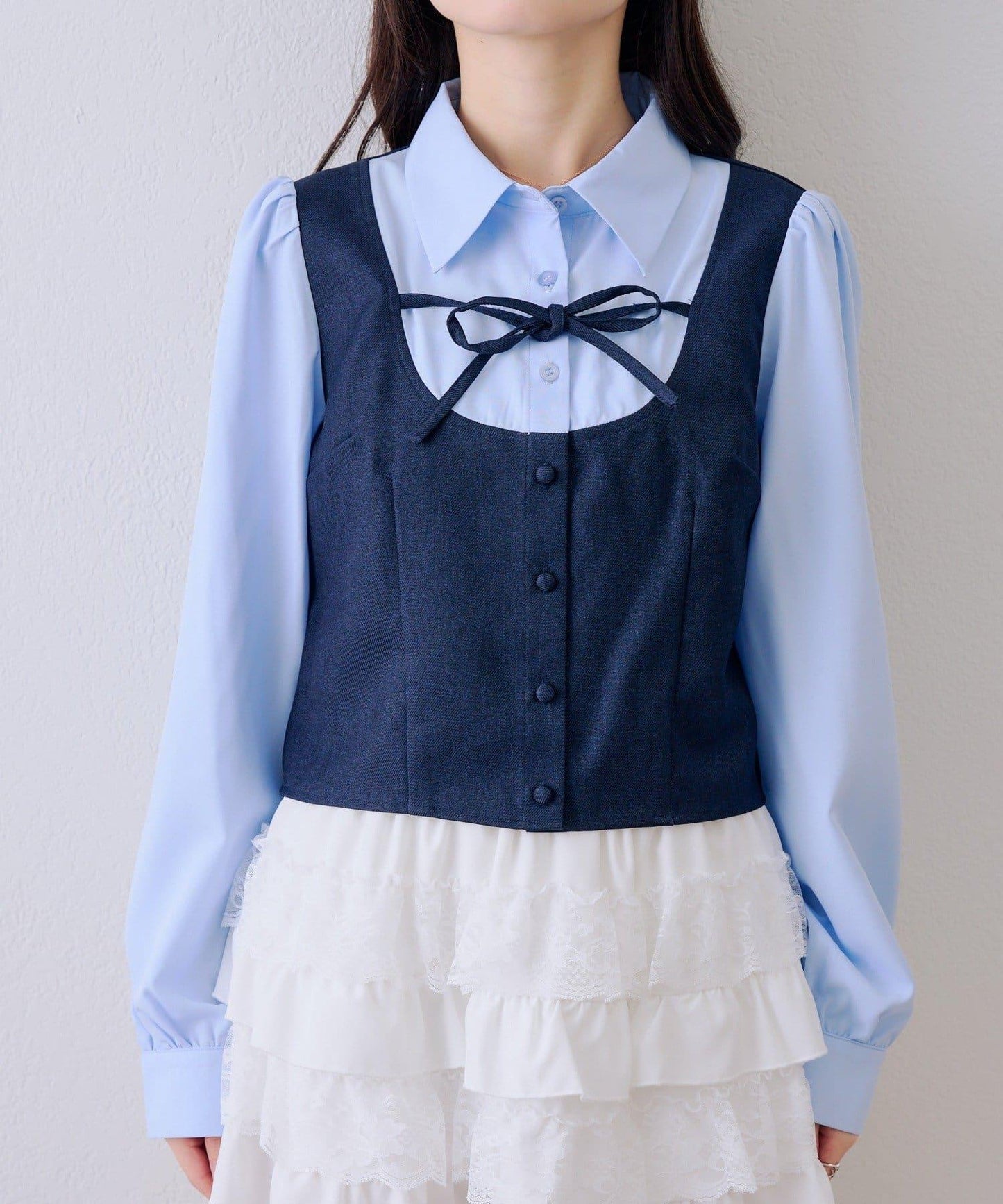 拼接蝴蝶結女式襯衫