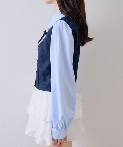 拼接蝴蝶結女式襯衫