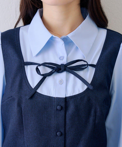 拼接蝴蝶結女式襯衫