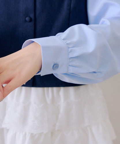 拼接蝴蝶結女式襯衫