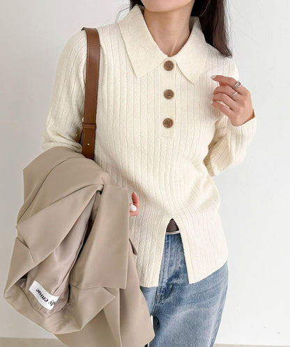 前中開叉 有領設計 套頭上衣