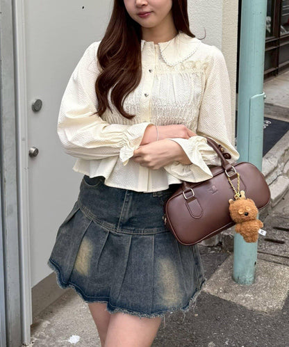 抽褶荷葉下襬女襯衫