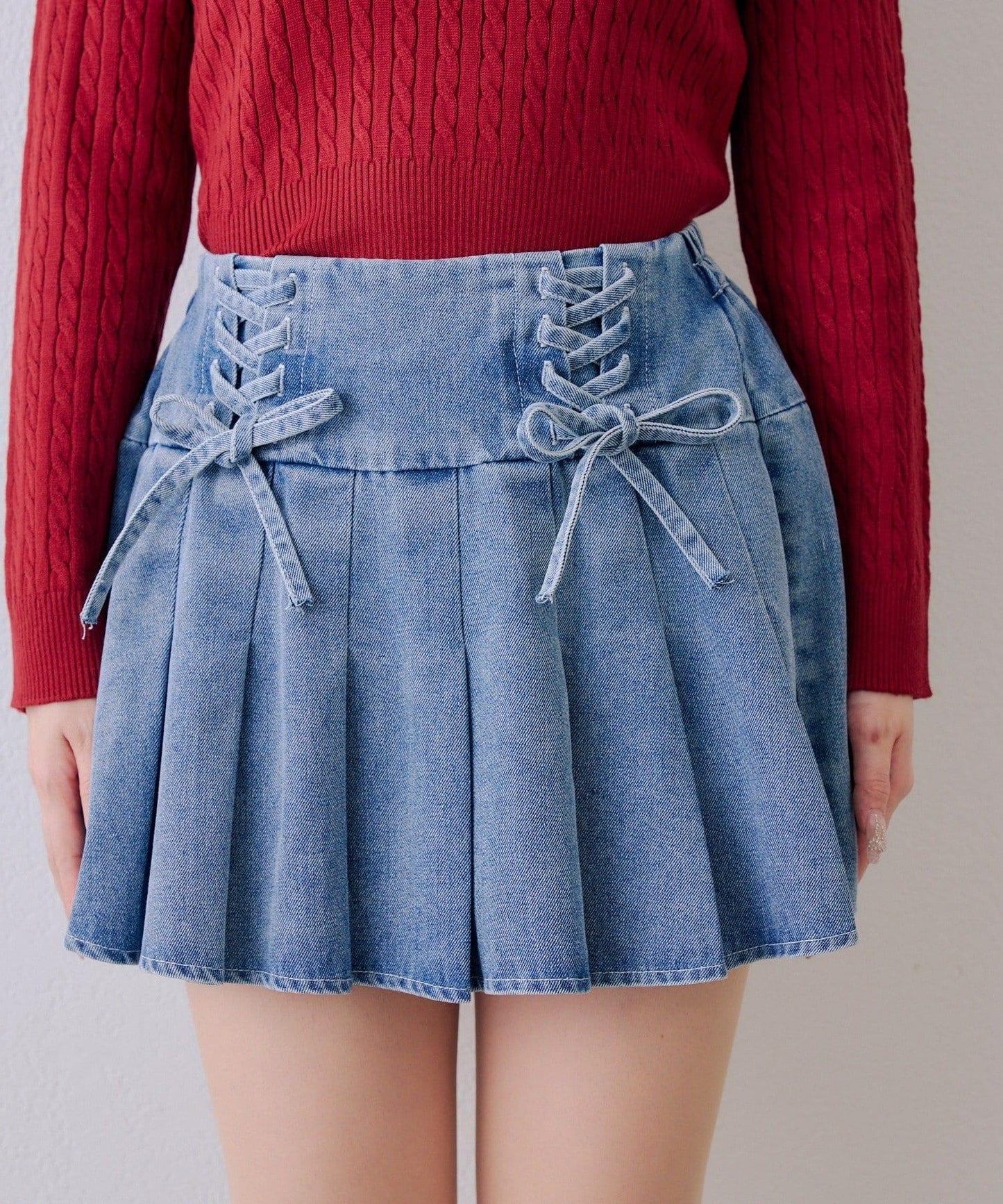 繫帶迷你百褶半身裙