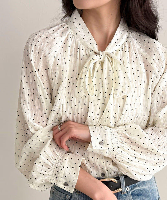 心形波點 蝴蝶結設計 襯衫