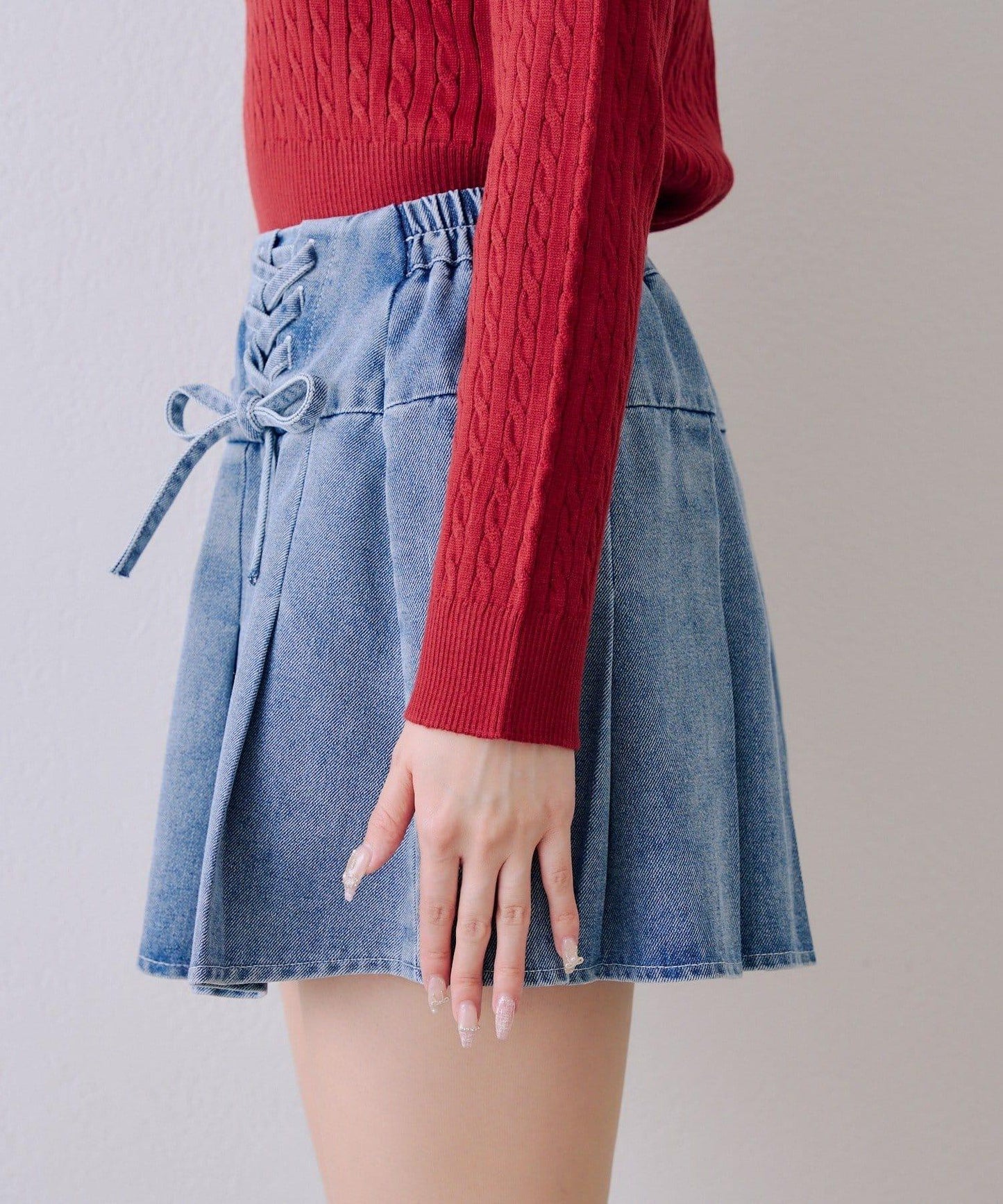 繫帶迷你百褶半身裙