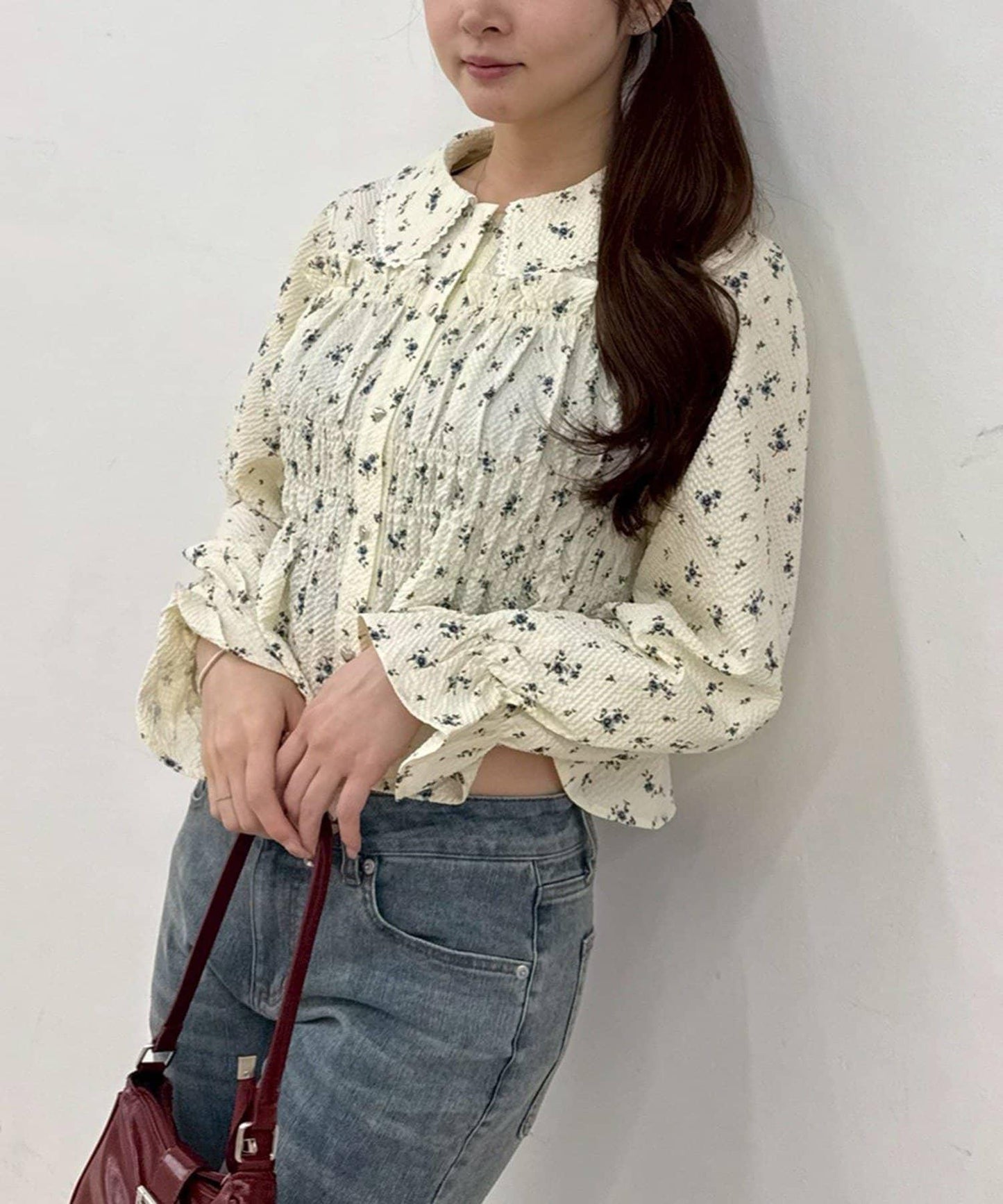 抽褶荷葉下襬女襯衫