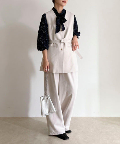 可成套搭配 柔滑斜紋 帶腰帶 馬甲