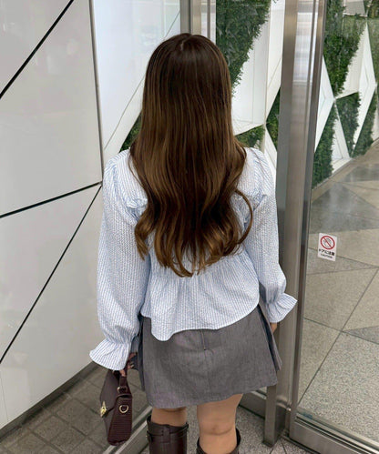 抽褶荷葉下襬女襯衫