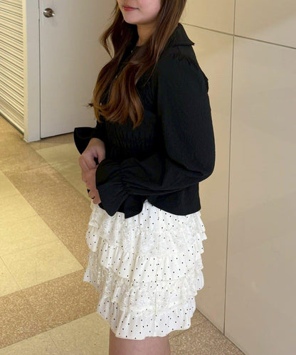 抽褶荷葉下襬女襯衫