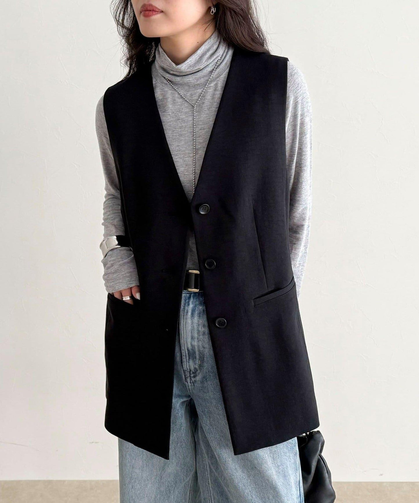 可成套搭配 柔滑斜紋 帶腰帶 馬甲