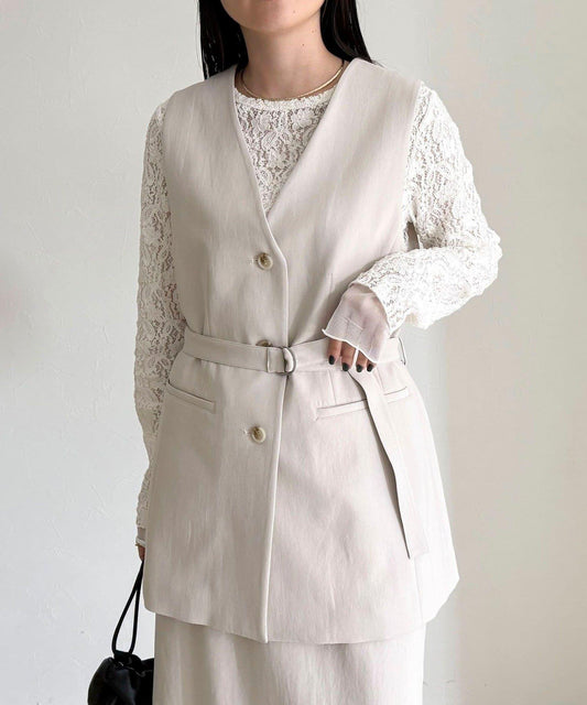 可成套搭配 柔滑斜紋 帶腰帶 馬甲