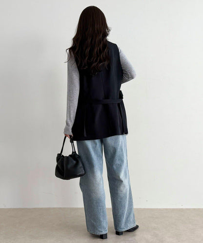 可成套搭配 柔滑斜紋 帶腰帶 馬甲