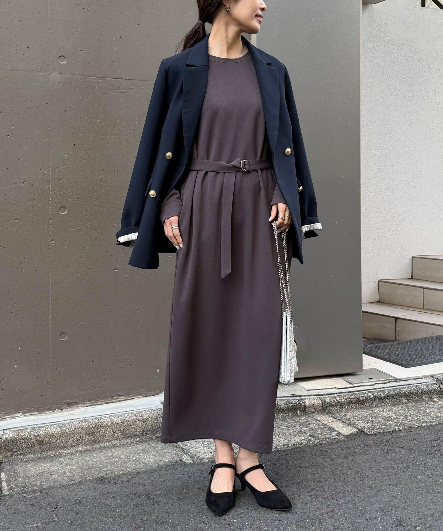 喬其紗腰帶連衣裙