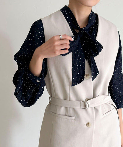 可成套搭配 柔滑斜紋 帶腰帶 馬甲