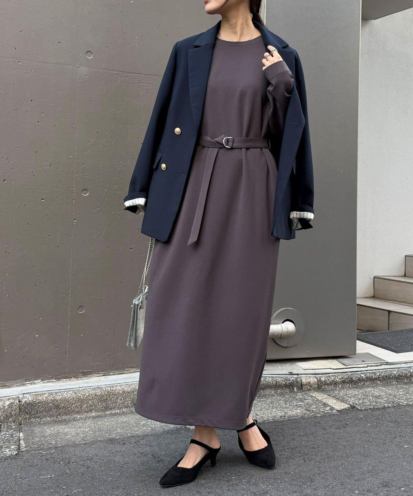 喬其紗腰帶連衣裙