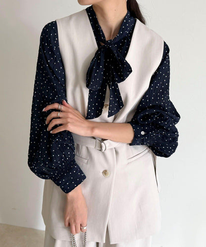心形波點 蝴蝶結設計 襯衫