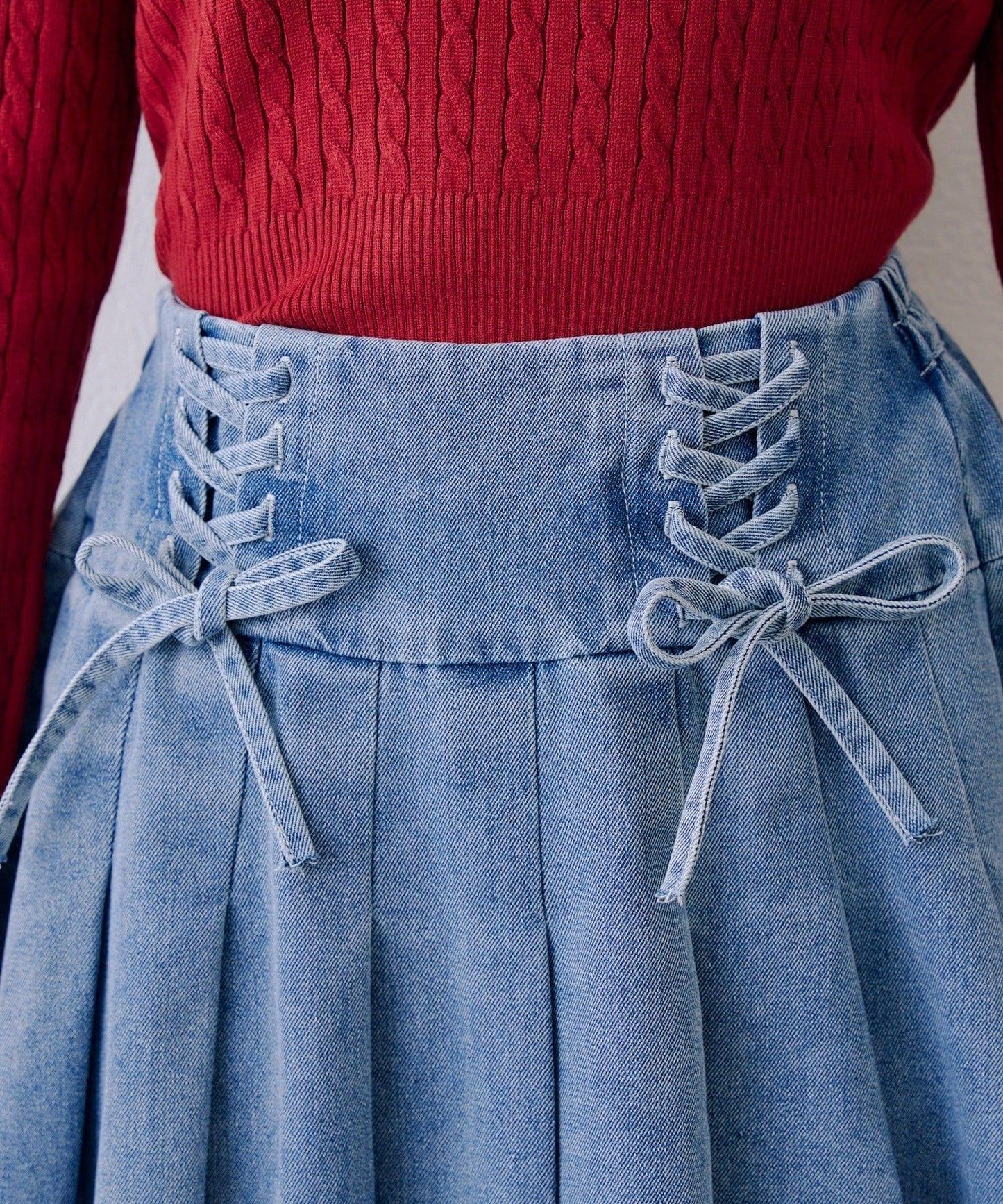 繫帶迷你百褶半身裙