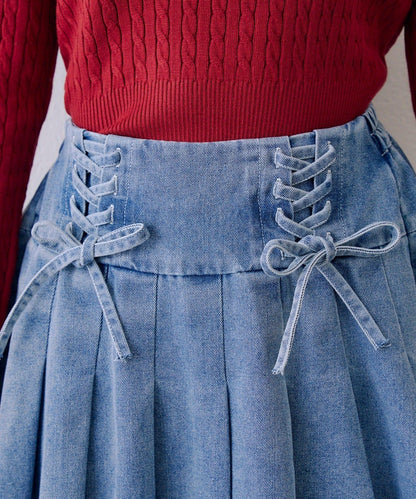 繫帶迷你百褶半身裙