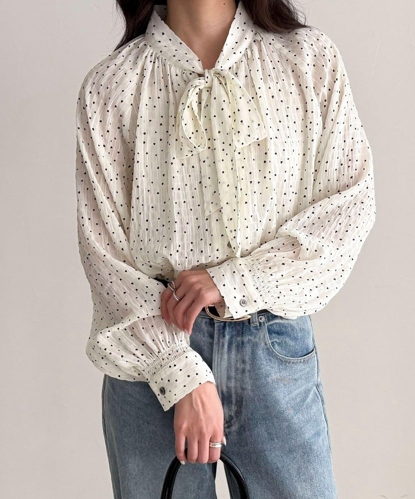 心形波點 蝴蝶結設計 襯衫