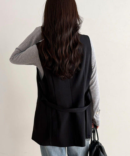 可成套搭配 柔滑斜紋 帶腰帶 馬甲