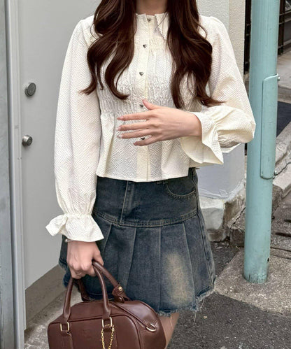 抽褶荷葉下襬女襯衫