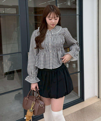 抽褶荷葉下襬女襯衫