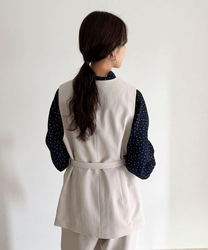 可成套搭配 柔滑斜紋 帶腰帶 馬甲